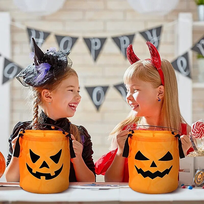 LED Light Halloween Trick or Treat Bucket Pumpkin Candy Bags Collapsible Halloween Basket for Thanksgiving Party Gift Basket2