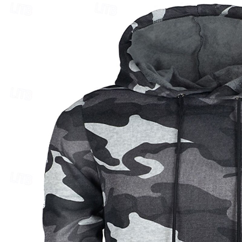 Men's Hoodie Pullover Hoodie Sweatshirt Fleece Hoodie Tactical Hoodie Camo Hoodie Camouflage Gray Camouflage Green Hooded Camouflage Pocket Sports & Outdoor Casual Daily Streetwear Cool Sportswear3