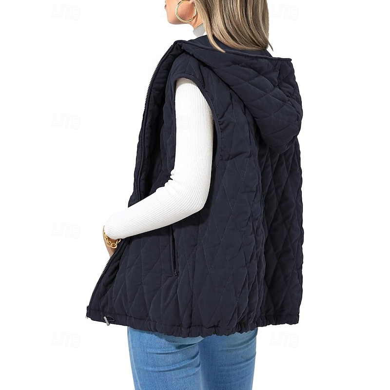 Women's Vest Warm Comfortable Zipper Pocket Fashion Plain Outdoor Vacation Zipper Regular Hooded Regular Fit Sleeveless Outerwear Navy Pink Camel Fall Winter4