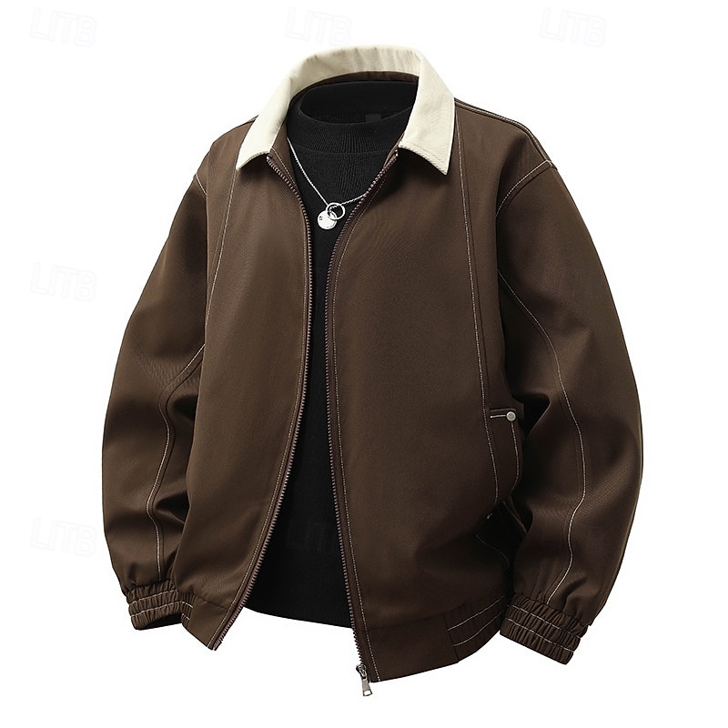 Men's Jacket Casual Jacket Outdoor Vacation Warm Zipper Pocket Fall Winter Plain Fashion Streetwear Standing Collar Regular Black Brown Army Green Beige Jacket