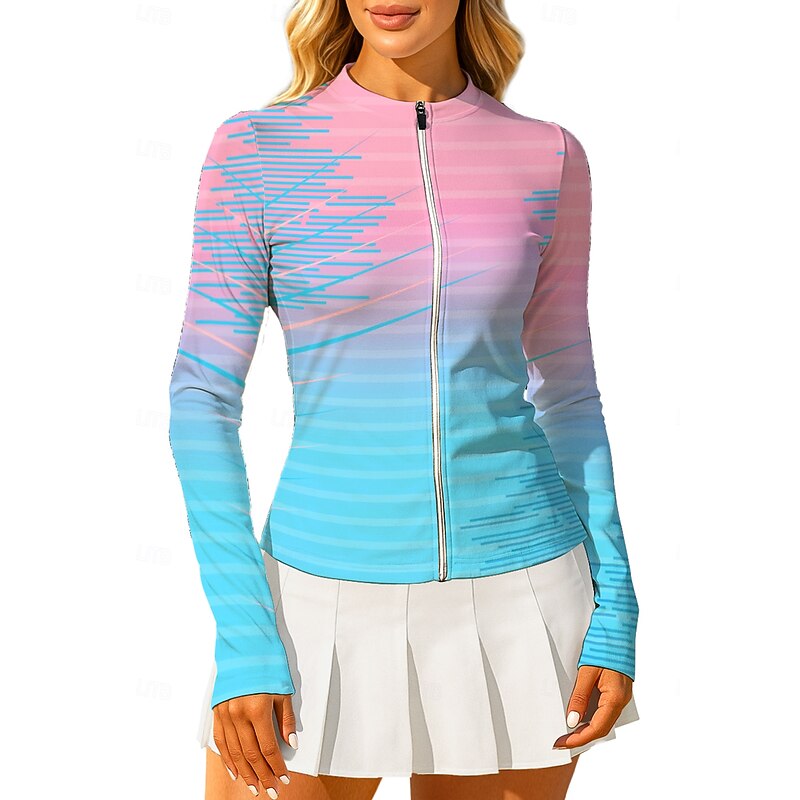 Women's Geometric Gradient Stripes Tops Sport Shirt Tennis Shirt Tennis Top Long Sleeve Zipper Floral UPF50+ UV Resistant High Elasticity Moisture Wicking Breathable Volleyball Tennis Golf Round High