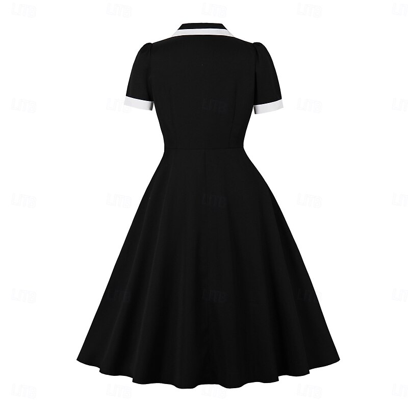 Elegant Vintage 1950s Midi Dress Fit and Flare V Neck Fancy Dress Women's Christmas Valentine's Day Masquerade Party Casual Adults Dress Spring & Summer2