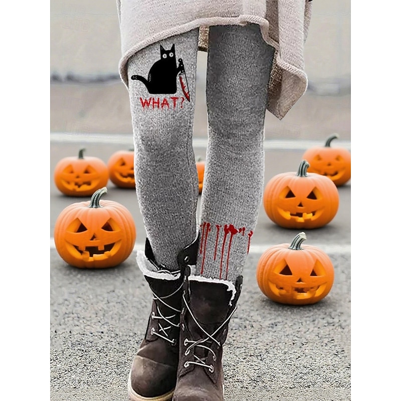 Women's Pants Trousers Leggings Cozy Leggings Streetwear Casual Full Length High Waist Cat Elastic Waist Print Breathability Comfortable Stretchy Vacation Street Daily Wear Gray Summer Spring Fall