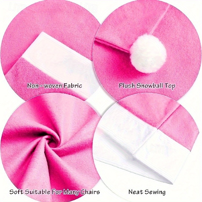 4Pcs Christmas Pink Chair Covers Set, Non-Woven Fabric Chair and Stool Covers, Festive Pink Chair Caps for Holiday Decoration2