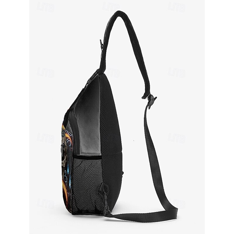 Men's Halloween Skull Design Crossbody Sling Bag By Sarah Richter– Vintage-Inspired Skull with Orange Accents, Unique Art for Halloween Parties, Festivals, and Casual Outfits4