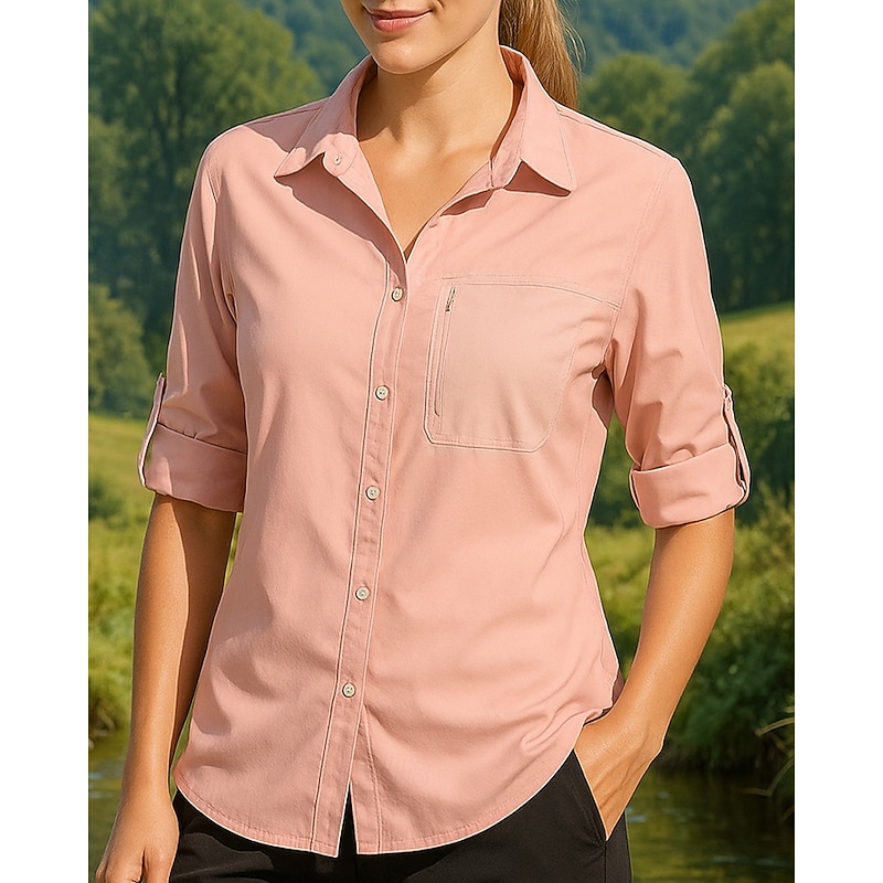 Women's Casual Shirt Hiking top Long Sleeve Turndown Top Outdoor Breathable Polyester White Pink Army Green Tennis Golf Running3