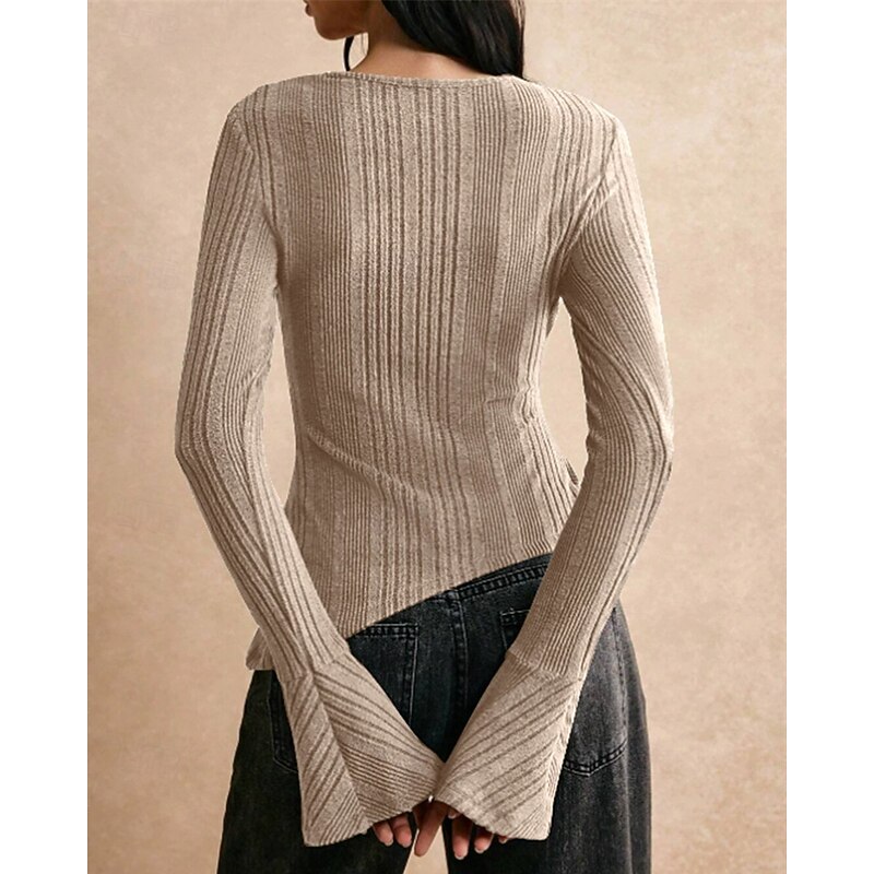 Women's Sweater Pullover Daily Stylish Casual Solid Color Ribbed V Neck Patchwork Buttons Knitted Long Sleeve Regular Tops Knit Daily Holiday Going out Black Pink Fall4