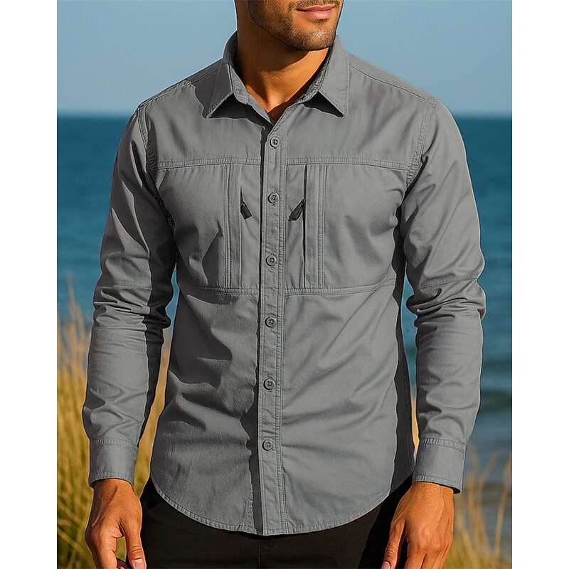 Men's Hiking Shirt Waterproof Shirt Long Sleeve Turndown Shirt Top Outdoor Lightweight Breathable Cotton Black Army Green Khaki Hunting Fishing Camping / Hiking / Caving4