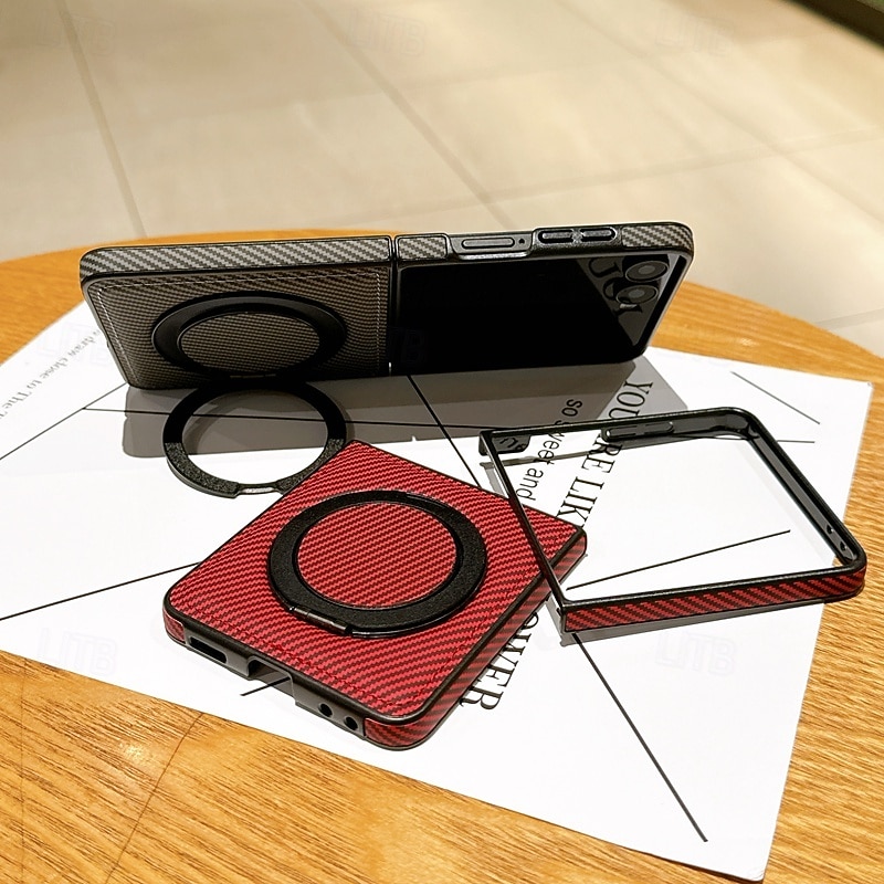 Phone Case For Samsung Galaxy Z Flip 7 Z Flip 6 Z Flip 5 Z Flip 4 Back Cover Kickstand Shockproof Retro TPU PU Leather3