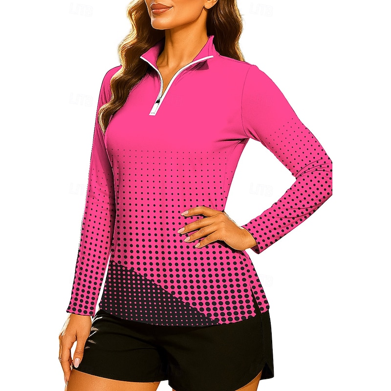 Women's Geometric Gradient Sweatshirt Tops Golf Polo Shirt Tennis Shirt Long Sleeve Print Quarter Zip Pullover UV Protection Elastic Breathable Tennis Golf Pickleball Stand Collar Zip Collar Shirt3