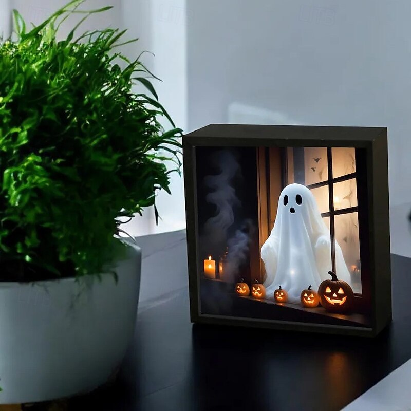 Halloween Ghost Doll Light Painting Night Light Ghost and Pumpkin LED Night Lamp for Indoor/Outdoor Autumn Fall Harvest Room Atmosphere Decoration3