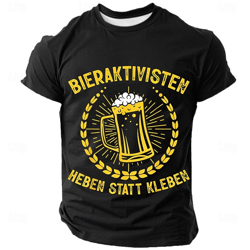Men's Short Sleeve Graphic T-Shirt: Beer Activists 'Lift Instead of Stick' Funny German Lifestyle Tee
