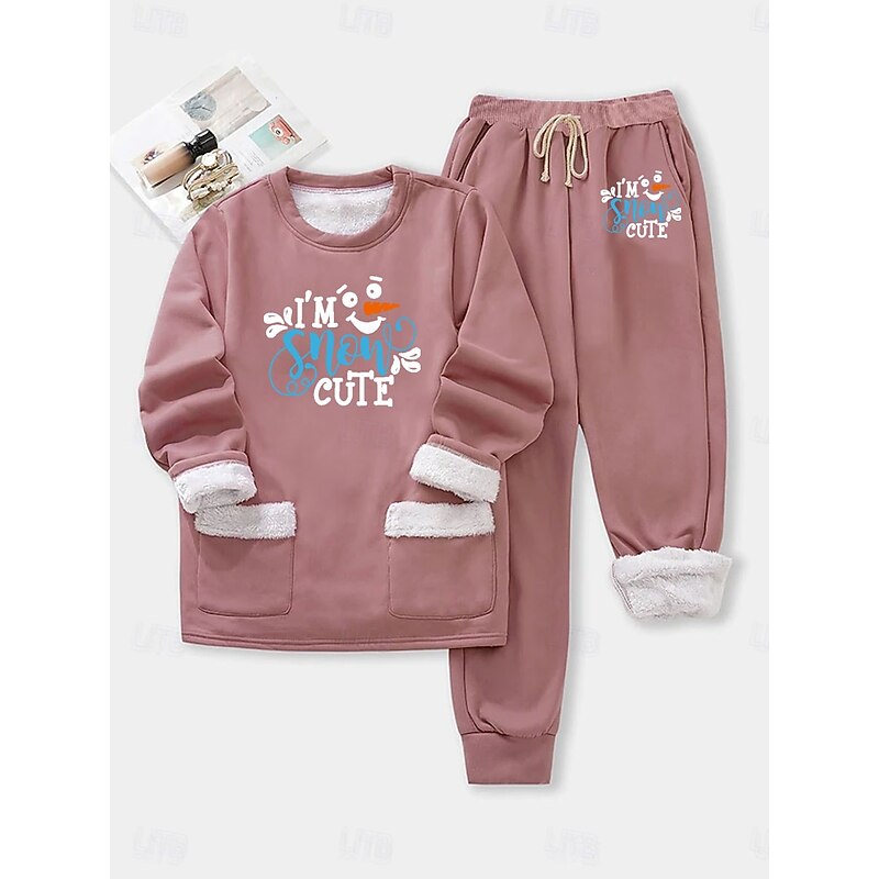 Women's Warm Daily Two Piece Sets Tracksuit Pants Sets Long Sleeve Crew Neck Graphic Letter Drawstring Print Casual Daily Black Pink Blue Fall Loose Fit4