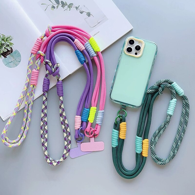 New Fashionable and Versatile Long Rope Phone Hanging Rope Hanging Diagonal Rope Colorful Double Splicing Dopamine Crossbody Splicing Long Rope4