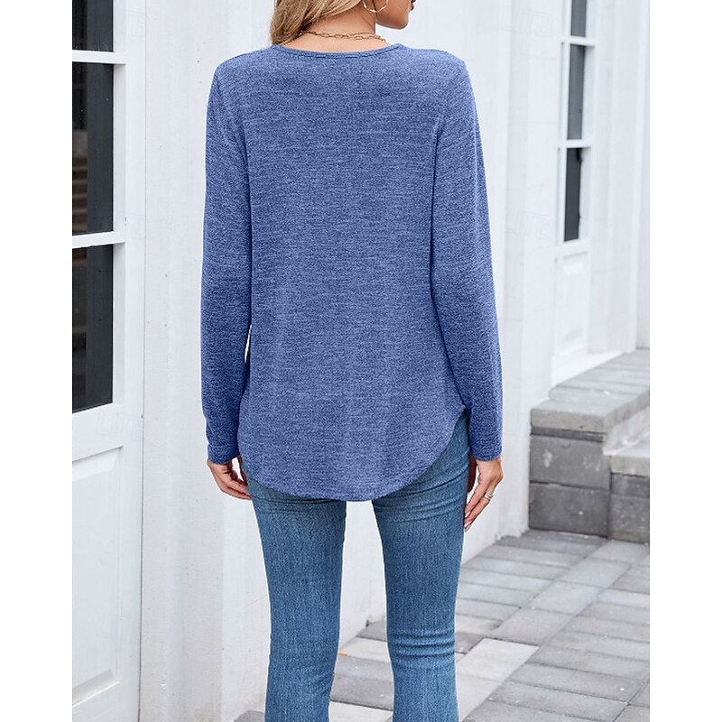 Women's Texture Blouse T Shirt Plain Casual Long Sleeve V Neck Regular Tops Daily Weekend Black Wine Army Green Blue Brown Fall4