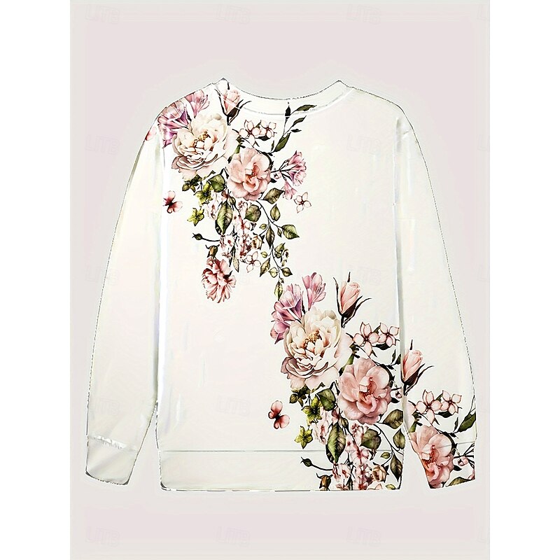 Women's Pullover Sweatshirt Zip Up Sweatshirts Floral Graphic Fashion Casual Long Sleeve Crew Neck Regular Tops Street Dailywear Zipper Print Light Pink Spring Fall Winter2