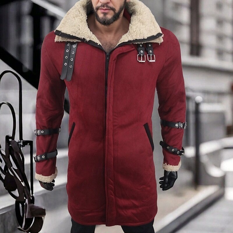 Men's Winter Jacket Sherpa Jacket Vacation Daily Thermal Warm Pocket Fleece Winter Plain Fashion Streetwear Lapel Long Black Red Brown Green Gray Jacket2