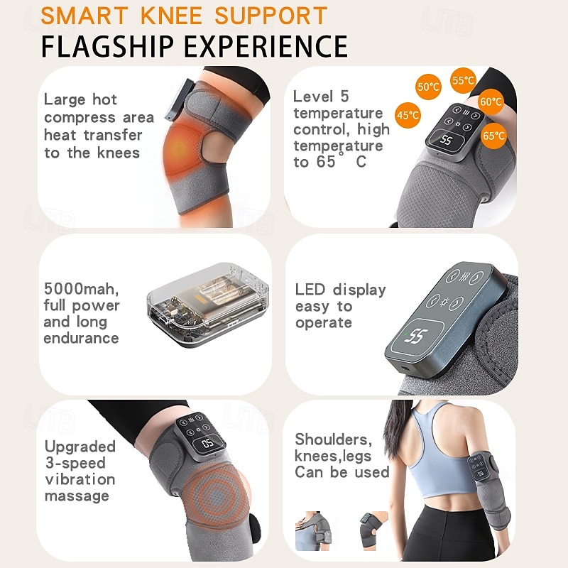 Rechargeable Heated and Vibration Knee Massager Electric 5 Levels Knee Heating Pad Massage Relaxation Knee Support Brace4