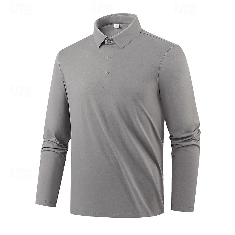 Men's Golf Polo Shirt Hiking Shirt Hiking top Long Sleeve Turndown Top Outdoor UV Sun Protection Quick Dry Breathable Polyester Dark Grey Black Light Grey Tennis Golf Running