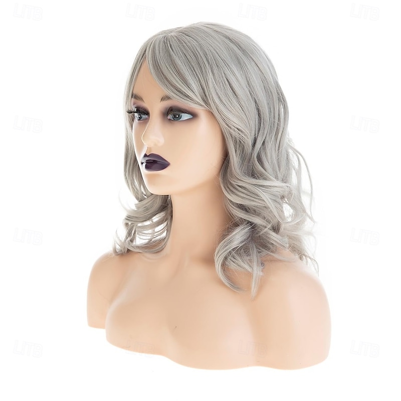 Short Grey Bob Wig for White Women Shoudler Length Natural Wavy Bob Wig Heat Resistant Synthetic Hair Wig for Daily Party3