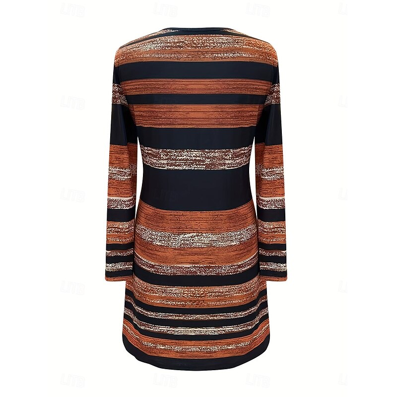 Women's Knee Length Dress Knit Dress Casual Dress T Shirt Dress Tee Dress Sundress Casual Regular Fit Graphic Geometric Stripe Long Sleeve Crew Neck Brown Fall Winter2