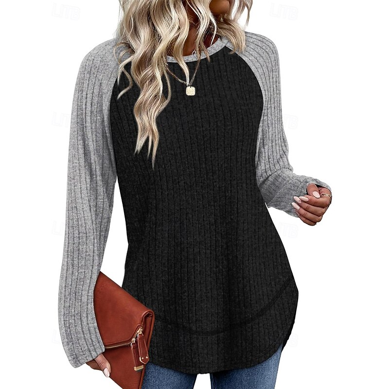 Women's Pullover Sweatshirt Sweatshirts Color Block Casual Long Sleeve Round Neck Regular Tops Holiday Going out Patchwork Black Brown Green Coffee Gray Fall Winter3