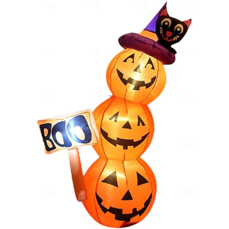 1 Pc 1.6m Halloween Black Cat Handheld Lamp with Inflatable Smiling Pumpkin Inflatable Air Model Indoor and Outdoor Courtyard Lawn Garden Party Atmosphere Decorative Lamp US/EU/UK/AU Plug3