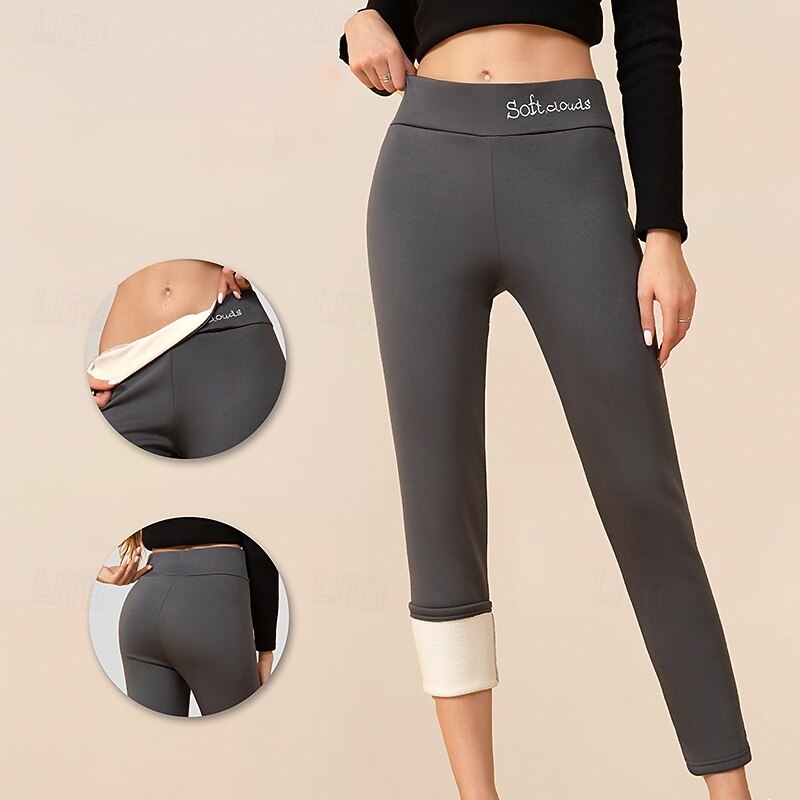 Women's Sherpa Pants Winter Warm Thick Leggings Fleece Lined High Waist Gym Athletic Pilates Bottoms Solid Color Black Burgundy Sky Blue Winter Sports Activewear