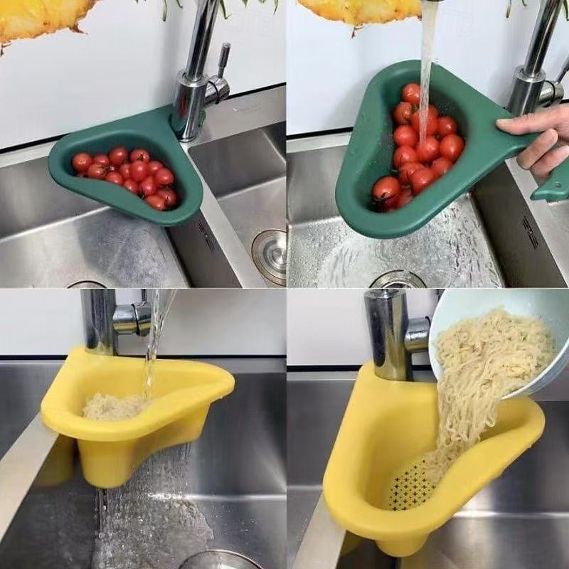 3pcs Kitchen Sink Drain Basket Swan Drain Rack, Triangular Corner Sink Strainer, Saddle Design Hanging Filter Basket for Fruits, Vegetables, and Food Waste, No Drilling Required2