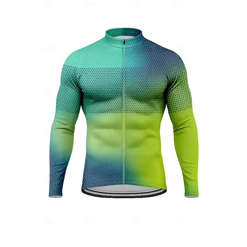 Men's Men Tops Cycling Jersey Ombre Graphic Color Gradient Long Sleeve Bike Jersey Top with 3 Rear Pockets Sun Sun Protection Sunscreen Quick Dry Sports Green Clothing Apparel