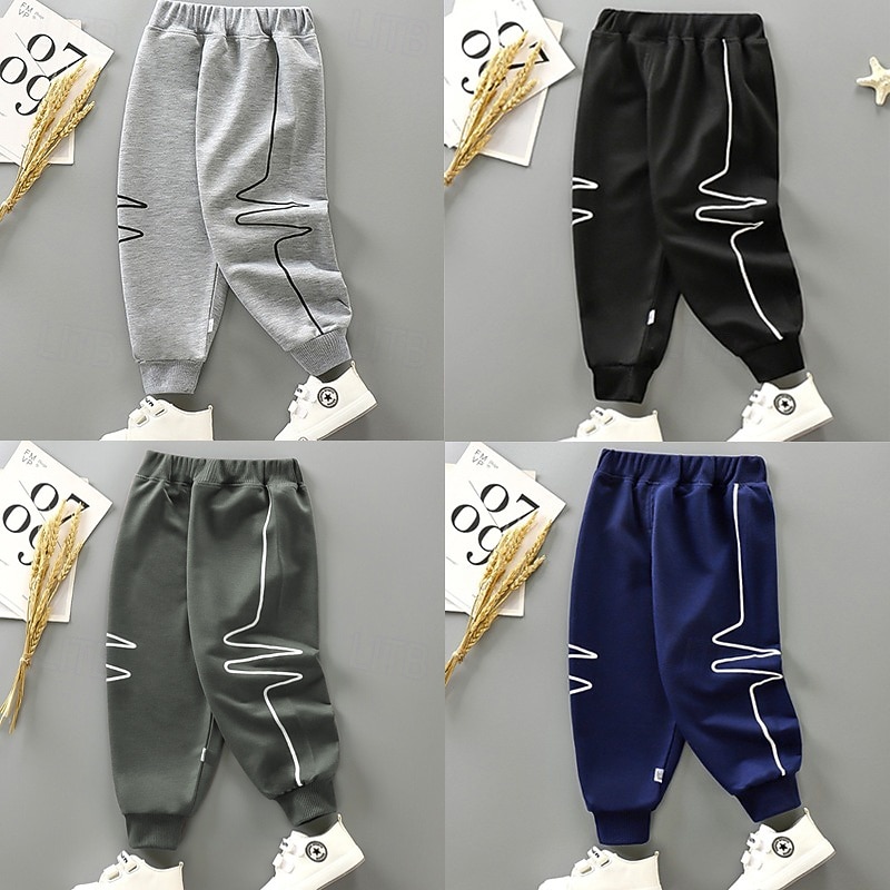 Kids Boys Sweatpants Trousers Solid Color Pants School Cotton Sports Daily Black Navy Blue Dark Gray