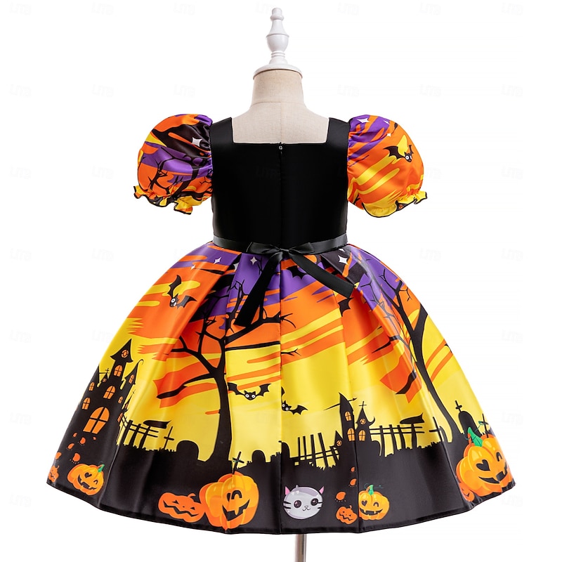 Kids Girls' Party Dress Graphic Short Sleeve Special Occasion Halloween Party Princess Polyester Party Dress Summer Spring 3-10 Years Black3