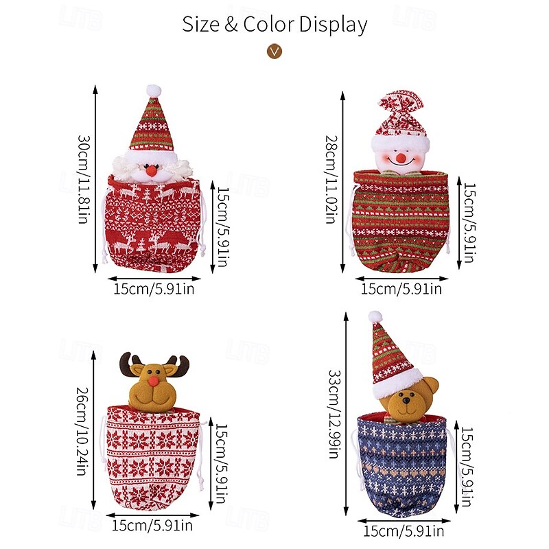 4pcs Christmas Gift Doll Bags, Knitted Apple Santa Bags, Snowman Gift Pouches, Holiday Decoration Stocking for Xmas Gifts2