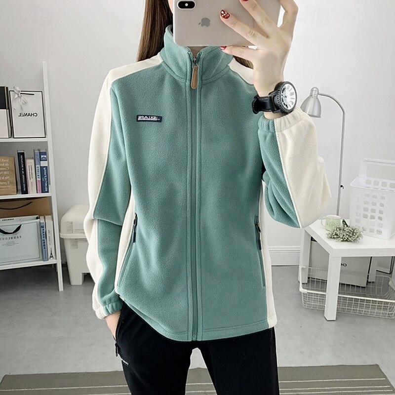 Women's Hiking Jacket Fleece Jacket Thermal Jacket Winter Outdoor Patchwork Thermal Top White Pink Blue Purple Green3