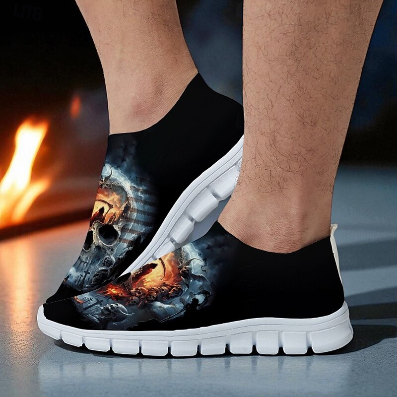 Men's Slip-On Sneakers with Grim Reaper Skull Print – Halloween Themed Casual Shoes for Party, Cosplay and Streetwear4