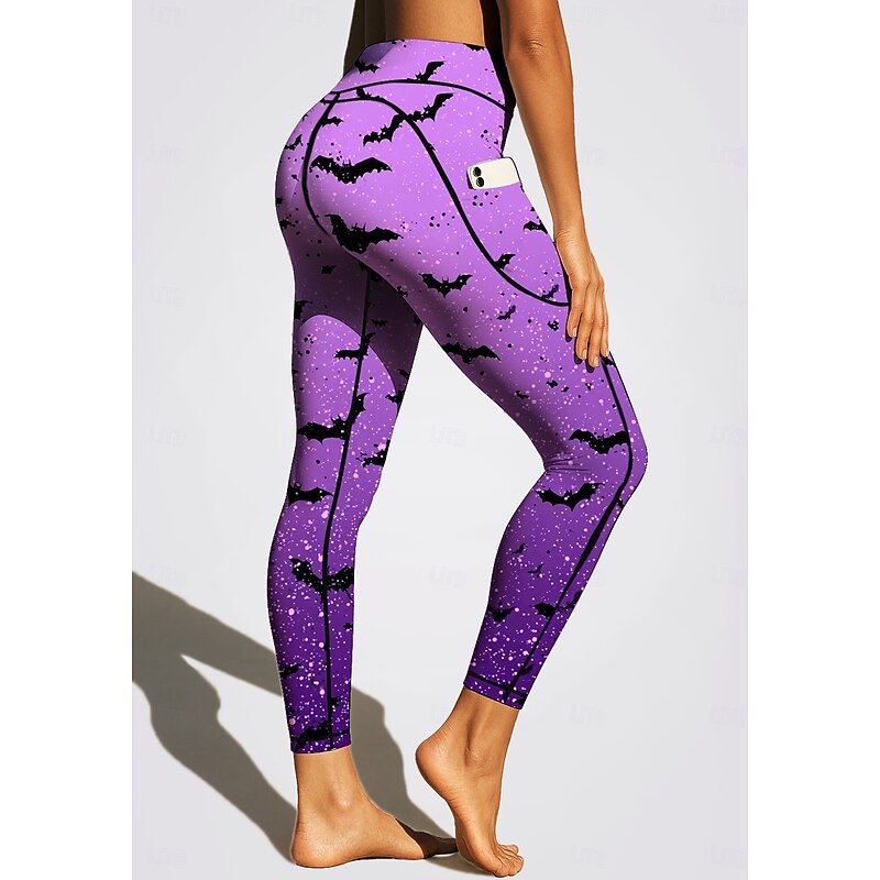 Women's Unisex pilates leggings fitness pants Gym Leggings Pockets Stamp Duty Side Pockets Pilates Gym Gym Workout Pants Tights Leggings Graphic Halloween Galaxy Star Print Amethyst Black Blue Sports4