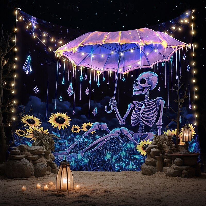 Halloween Tapestry Banners Wall Hangings Skeleton Pumpkin Psychedelic Dark Punk Gothic Style Party Dorm Shooting Backgrounds Home Decor4