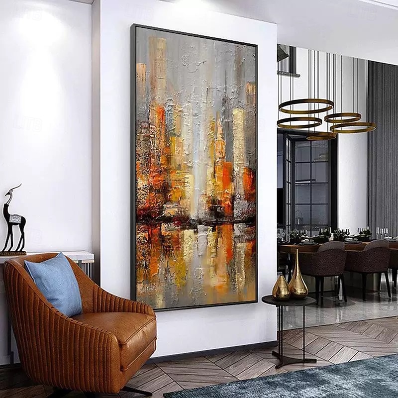 Mintura Handmade Abstract Urban Architecture Oil Paintings On Canvas Wall Art Decoration Modern Landscape Picture For Home Decor Rolled Frameless Unstretched Painting3