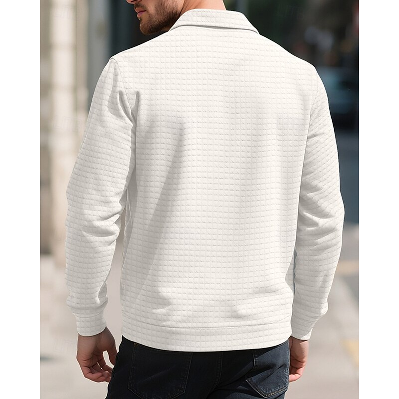 Men's Waffle Jacket Shirt Jacket Casual Jacket Vacation Daily Breathable Jacquard Pocket Spring Fall Plain Fashion Classic Lapel Regular Black White Khaki Army Green Dark Gray Jacket2