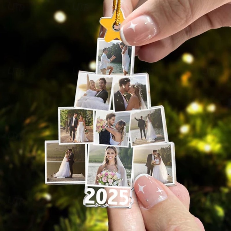 Personalized Christmas Tree Wedding Photo Ornaments Acrylic 2D Custom Picture Frame Decor Christmas Tree Xmas Decoration Hanging Pendant Gifts for Family and Friends2