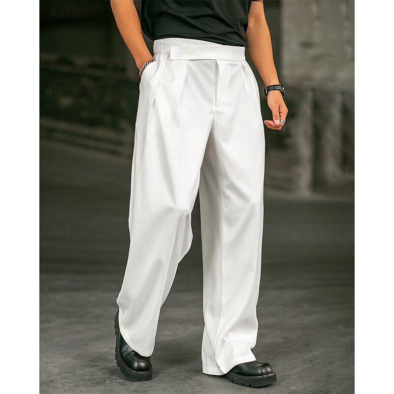 Men's Dress Pants Trousers Chinos Slacks Pocket Elastic Waist Plain Comfort Formal Party Work Fashion Classic Style White Micro-elastic2