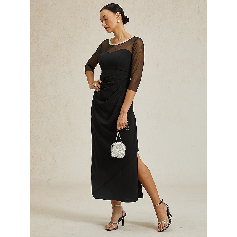 Women's Maxi Dress Sheath Dress Elegant Birthday Formal Solid Color 3/4 Length Sleeve Crew Neck Black Summer Spring Fall