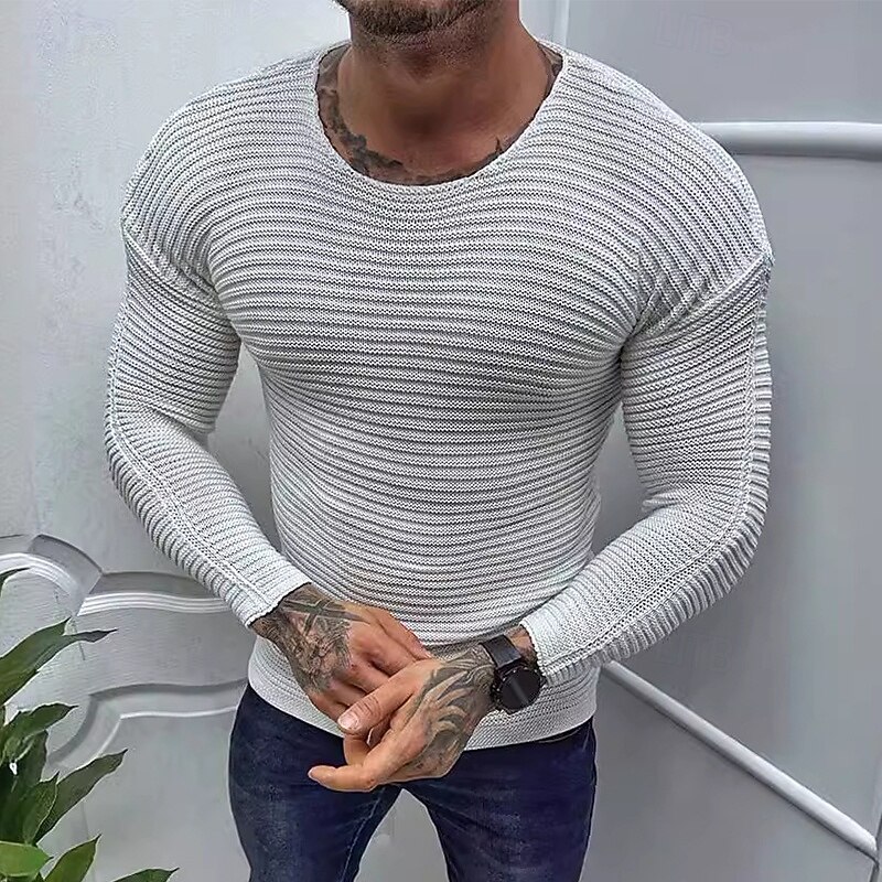 Men's Sweater Pullover Sweater Jumper Ribbed Knit Regular Tops Knitted Slim Fit Plain Crew Neck Knitwear Contemporary Casual Daily Wear Clothing Apparel All Seasons Black White M L XL