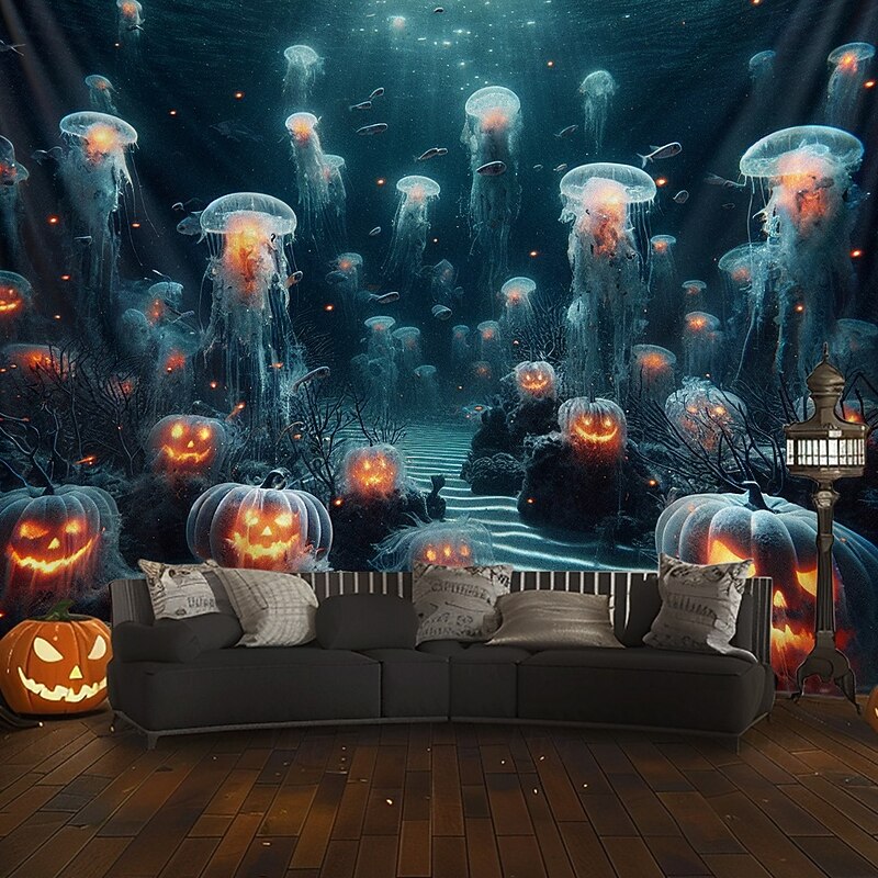 Halloween Tapestry Banners Wall Hangings Pumpkin Jellyfish Modern Dark Punk Gothic Style Party Dorm Shooting Backgrounds Home Decor2