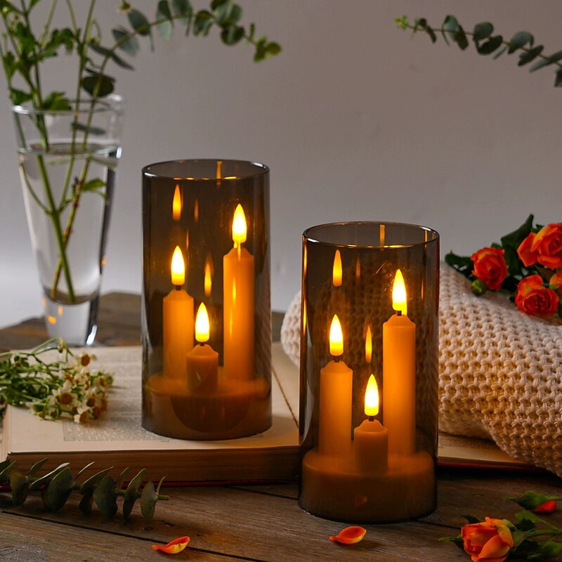 2PCS Acrylic Flameless Candle Lights Battery Powered Candlestick Lights for Christmas Halloween Wedding Party Family Dinner Atmosphere Holiday Decoration4