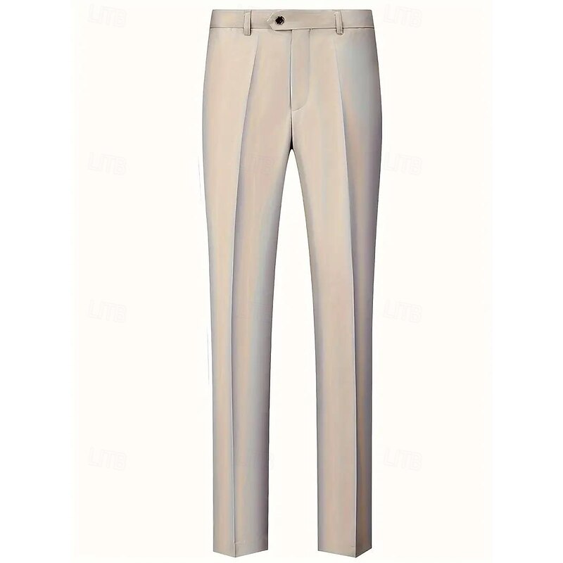 Men's Wedding Business Party Suits Shawl Lapel Beige Formal Solid Colored Slim Fit 3 Piece Single Breasted One-button4