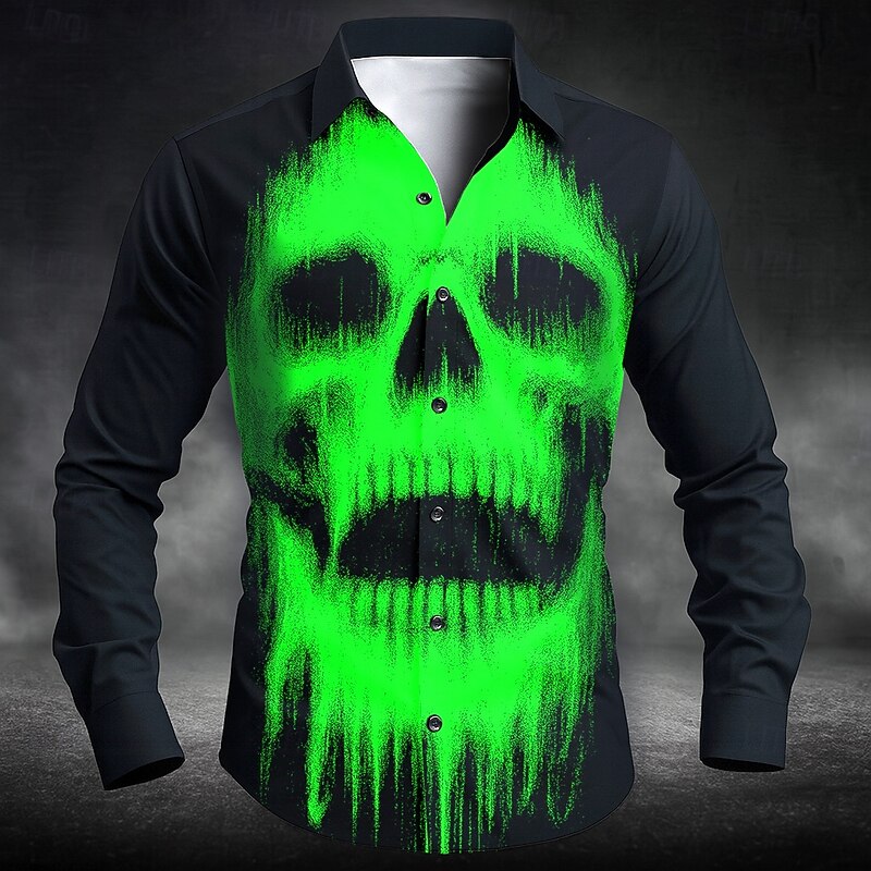 Halloween Men's Skull Halloween Costumes Shirt Button Up Shirt Long Sleeve Dark Punk Gothic Style Outdoor Holiday Summer Spring Turndown 3D Print Collared Shirts White Red Blue Green Light Blue4