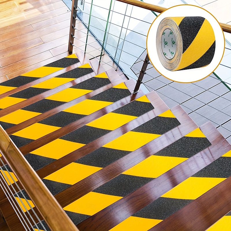 Anti-Slip Waterproof Tape - Extra Strong Grip for Stairs, Bathrooms, Pools & Office - Durable Yellow & Black Safety Tape with 80 Mesh High Traction Grit