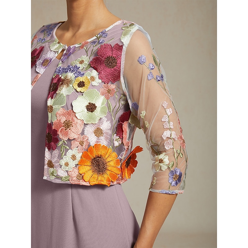 Women's Lace Tops Elegant Tropical Crew Neck Rainbow Summer4