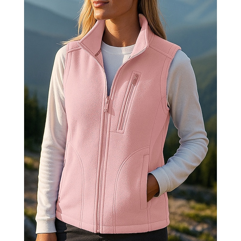 Women's Hiking Vest Fleece Vest Sleeveless Vest Outdoor Thermal Warm Winter Zipper Pocket Polyester Black Pink Purple Hunting Fishing Traveling4